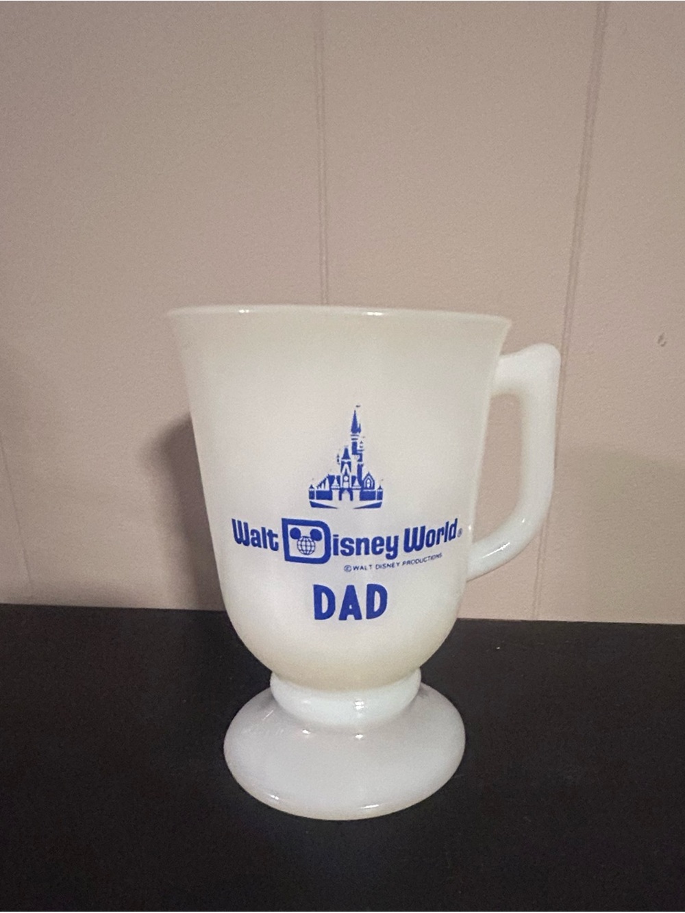 Walt Disney World DAD Milk Glass Pedestal Mug - Blue Logo